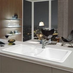 VILLEROY Soldes 15 Evier Céramique Blanc Villeroy & Boch CONDOR 1 Bac 1/2 - 1 égouttoir - Sans Vidage - Blanc